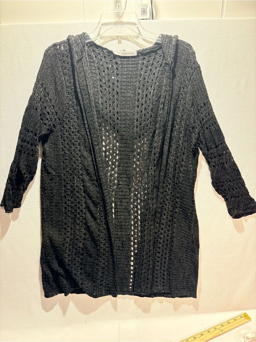 Maurices Black Open-Weave Hooded Cardigan
